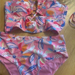 Pink Lily Floral Bikini - Pink and Blue